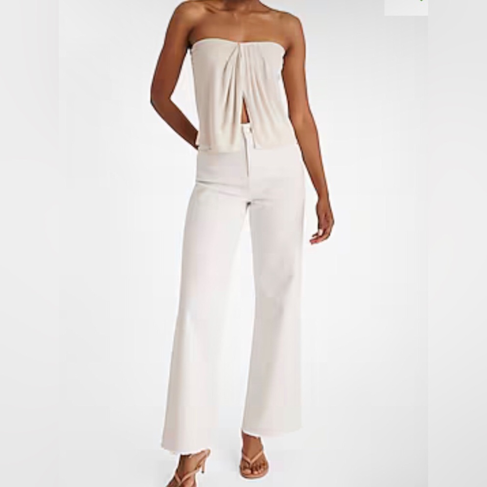 Express draped split front tube top Elegant Cream Strapless Top NEW XS $48 w/t